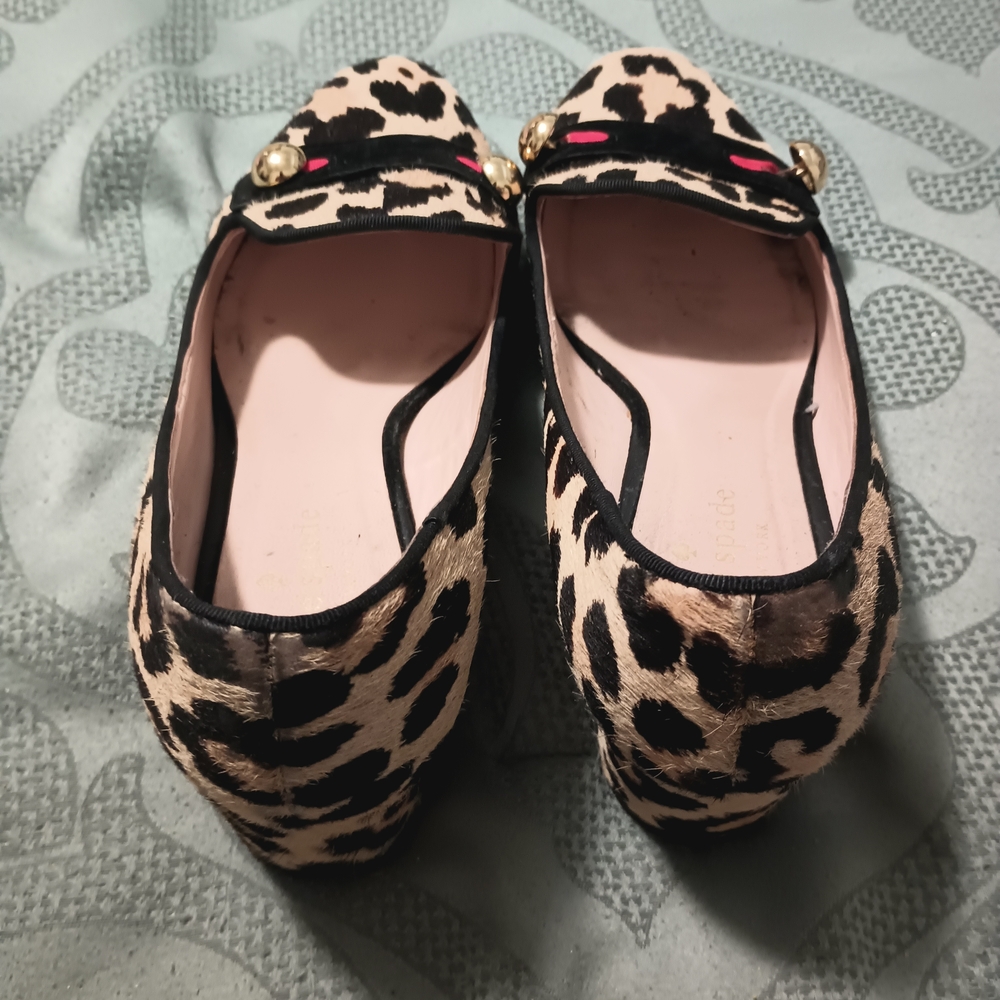 Kate Spade Leopard Print Pony Hair Loafers with Gold Stud Detail